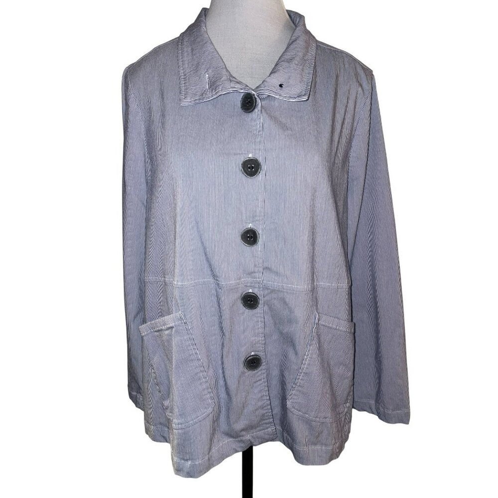 Habitat Clothes To Live In Blue & White Striped Button Shirt/Jacket Size M